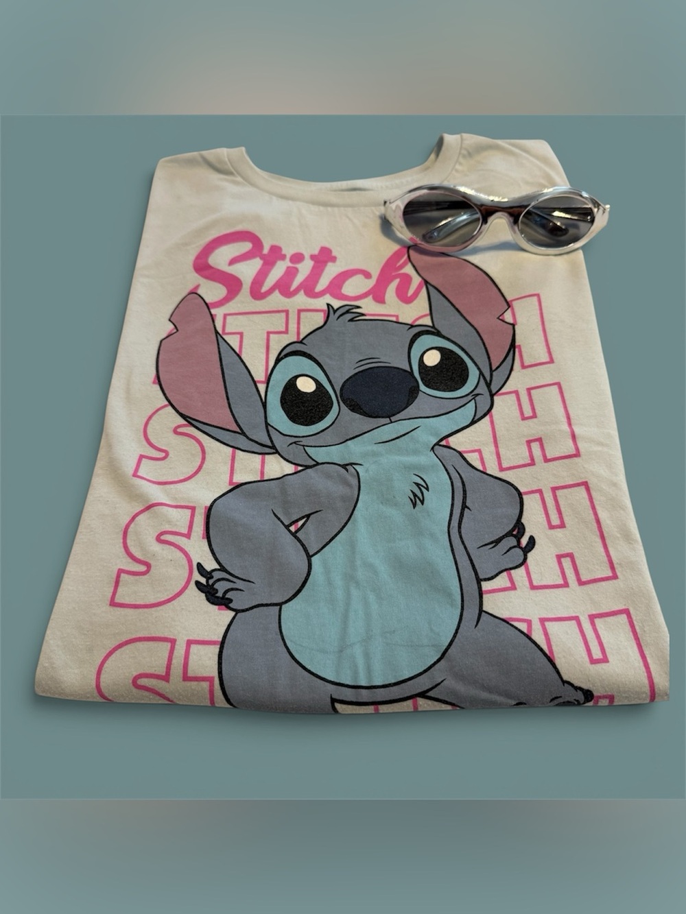 Disney Stitch Graphic Tee & Matching Sunglasses Set Youth Large (10/12)